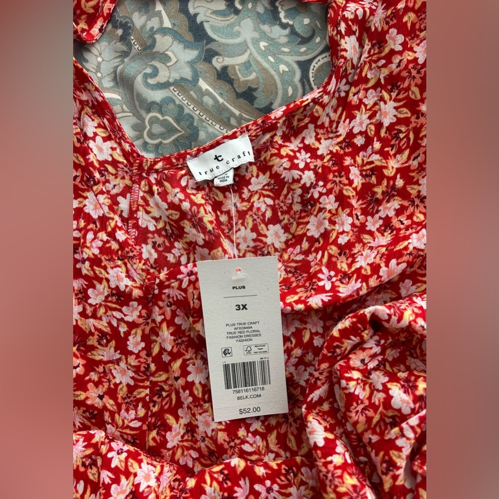 NWT Floral Red Sleeveless Dress with Tie Back -3X - Picture 7 of 10